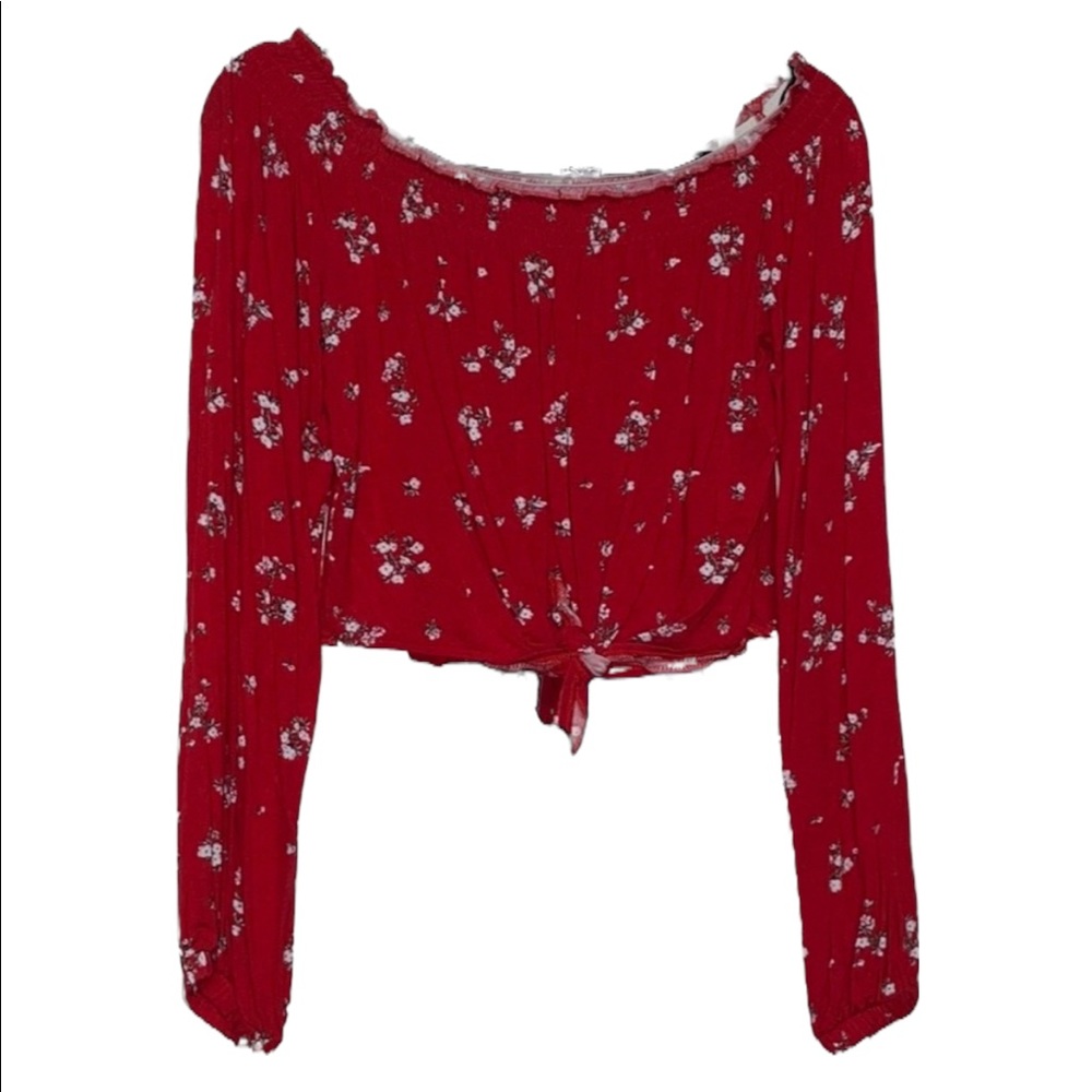 Divided Off the Shoulder Crop Top - Red - Size L